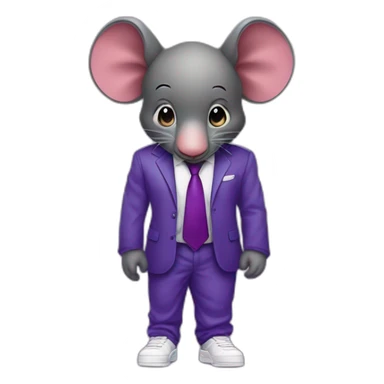 raton tipo real gigante de cuerpo entero con traje de etiqueta y tenis jordan air force y orejas de elefante morado sticker