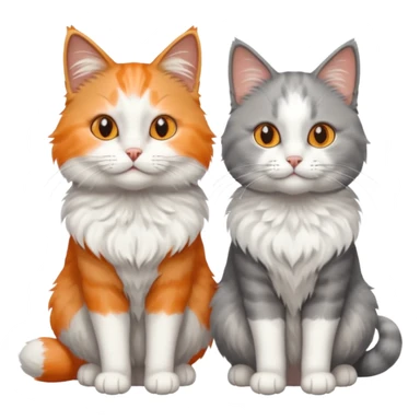 a realistic looking very fluffy grey and white cat with grey legs and white paws, sitting next to another cat sticker