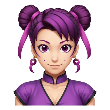 Juri from Street Fighter 6, close-up face, mischievous grin, signature hairstyle sticker