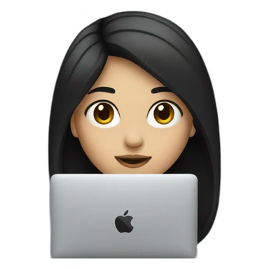 Programmer girl with black straight hair with macbook sticker