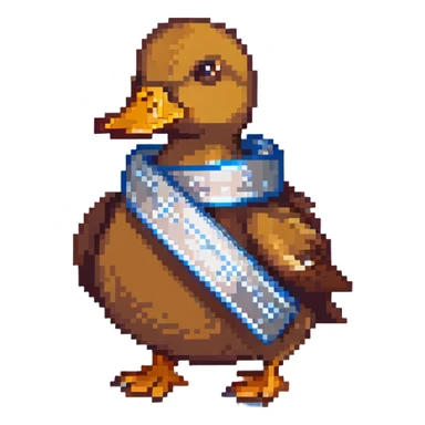 brown duck holding silver duct tape sticker