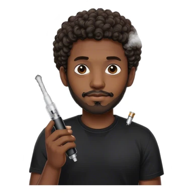 dark black guy, short curly hair, facial hair, holding vape, black shirt  sticker