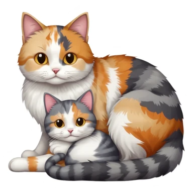 full body colourful light patched calico + white tabby cat cuddling a large grey and white cat  sticker