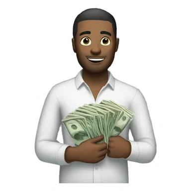 Man with stack of money behind him sticker
