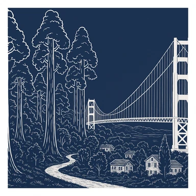 Create a header size 1200 x 800 that incorporates the image. Make it more seamless and add a sketch of more of the Presidio sticker