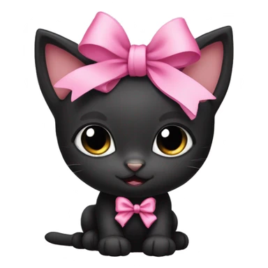 a black kitten with a pink bow on its head sticker