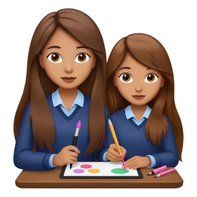 TWO BROWN HAIRED GIRLS DOING PROJECT, PROFESSIONAL AND CUTE , LONG HAIR MAKEUP sticker