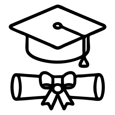 graduation cap and diploma, modern icon style, simple lines, minimal color sticker