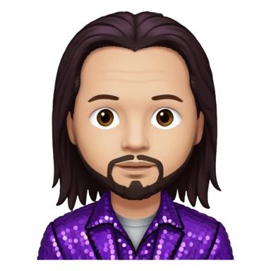 Jonathan Davis from Korn with long dark brown hair, light skin, purple sequin outfit sticker