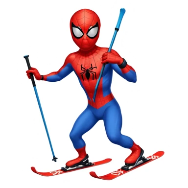 Spiderman wearing skis on feet and a ski mask sticker