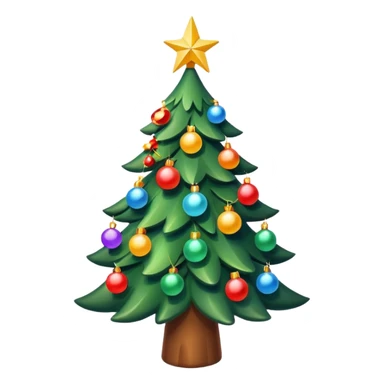 "Christmas tree decorated with lights and ornaments, glowing warmly, festive and colorful, cozy holiday atmosphere, digital illustration, vibrant and cheerful." sticker