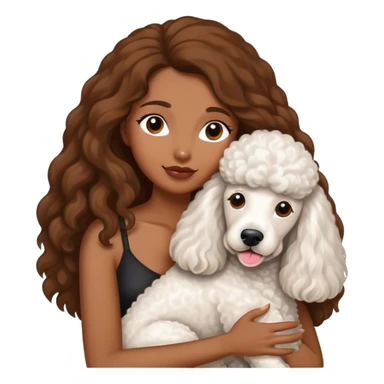 White standard poodle and long-haired brown-skinned woman embrace sticker