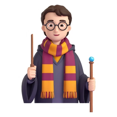 harry potter with wand and hogwarts scarf sticker