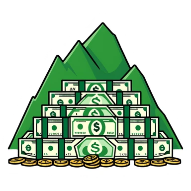 mountain of money bills and coins sticker