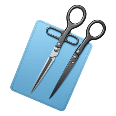 Floating black Scissors cutting a light blue military ID card in 2 parts .hyper realistic sticker