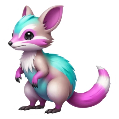 Iridescent Neon Green-Cyan-Magenta-gradients Minccino-Emolga-Numbat-Sergal-fusion-hybrid-animal-creature, full body sticker
