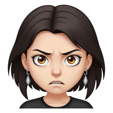 angry girl, dark brown shoulder-length hair, grey eyes, nose and ear piercings sticker