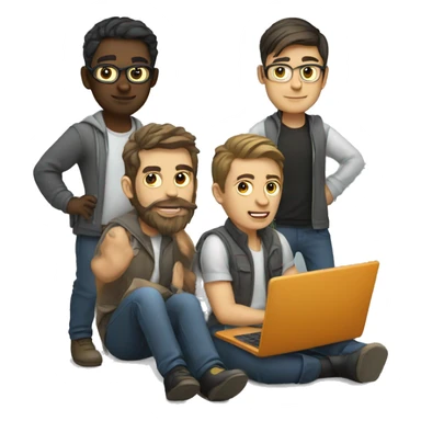 group of developers with a laptop sticker