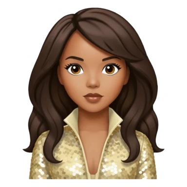LeToya Luckett from Destiny's Child with long dark brown hair, cream sequin outfit sticker