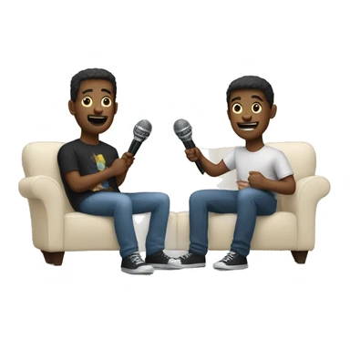 Two friends sitting on couch holding microphones sticker