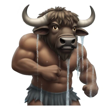 muscular buffalo takes cold shower sticker