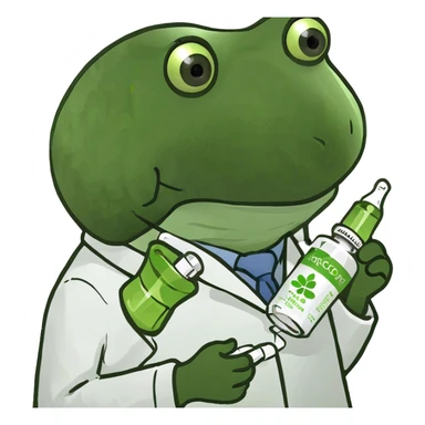 doctor holding a bottle of green and white medicine capsules sticker
