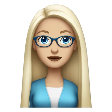 Elegant lady with long straight white blonde hair, blue eyes and glasses  sticker