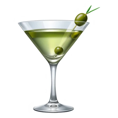 martini with 3 olives. liquid should be a bit more of a clear color. tiny hue of green sticker