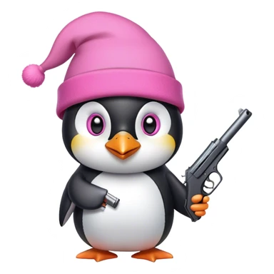 Penguin with gun pink hat sticker