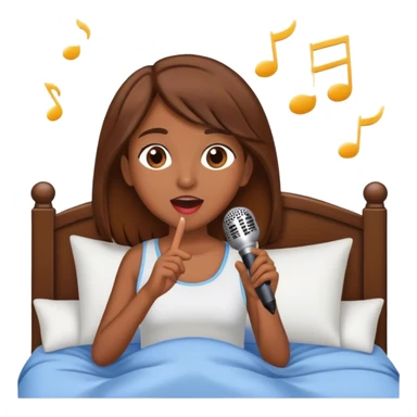 brown haired girl singing karaoke in bed sticker