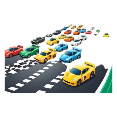 grandstands filled with cheering crowds, checkered flags waving, and traffic lights signaling the start, with a thrilling atmosphere of anticipation and speed. Sporty cars and motorcycles lined up at the starting line, ready to race, with a vibrant racetrack in the background. sticker