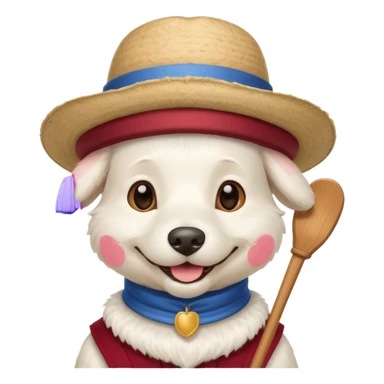 very white furred dog with iconic gondolier hat sticker