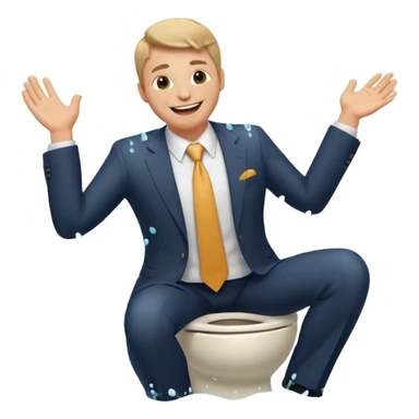 business man in a suit drenched in water from a toilet, funny sticker