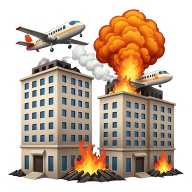 two building with airplane crashing into it sticker