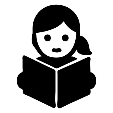 a girl in pink clothes reading a book, simple flat icon style, minimalistic and clear sticker