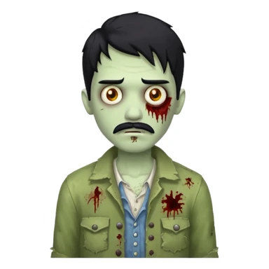 young zombie with black hair and white mustache sticker