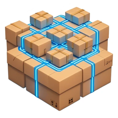 circular blue network with brown packages as nodes at intersections sticker