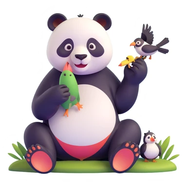 a panda eating a bird, simple and clear composition sticker