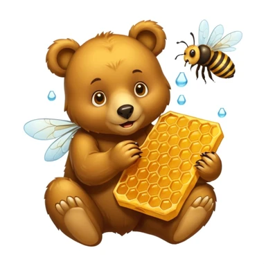 bear eating honeycomb with bees flying around sticker