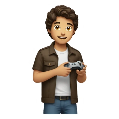 light Hispanic boy with brown hair holding a gaming remote sticker