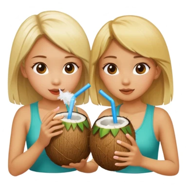Two girls drinking out of a coconut one is Asian the other one is blonde  sticker