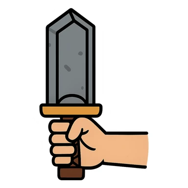 Add a hand holding the huge fantasy sword inspired by Berserk, preserving the metallic textures and sense of weight, with no background. sticker