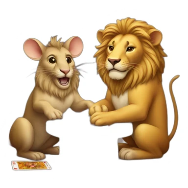 mouse and lion playing cards sticker