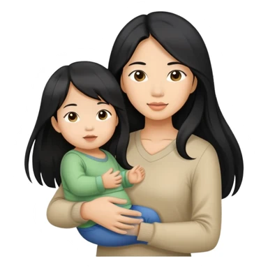 Asian female in long hair carrying her toddler daughter  sticker