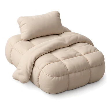 cushion style bed with puffy pillows and blanket, cozy and inviting sticker