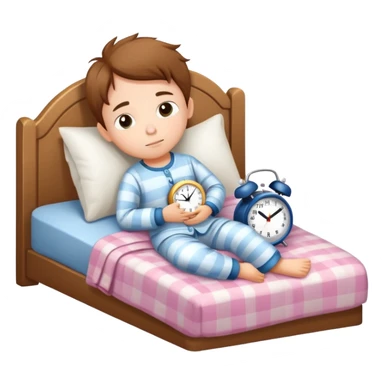 child tucked in bed with a clock showing bedtime, simple and cute sticker