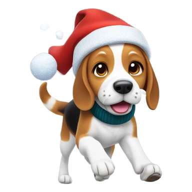 Beagle with red winter clothes and snowball fight sticker