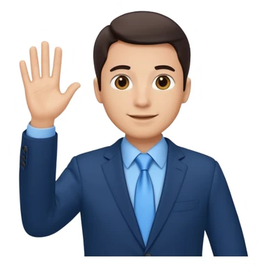 Make emoji of me in a dark blue business suit and light blue shirt waiving to new clients sticker