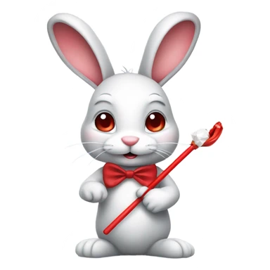 bunny holding a red and white cane with a red diamond sticker