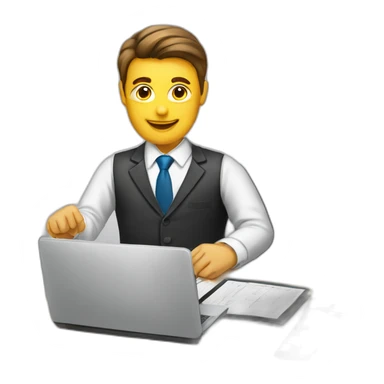 Accountant with official suite set in office with big table sticker